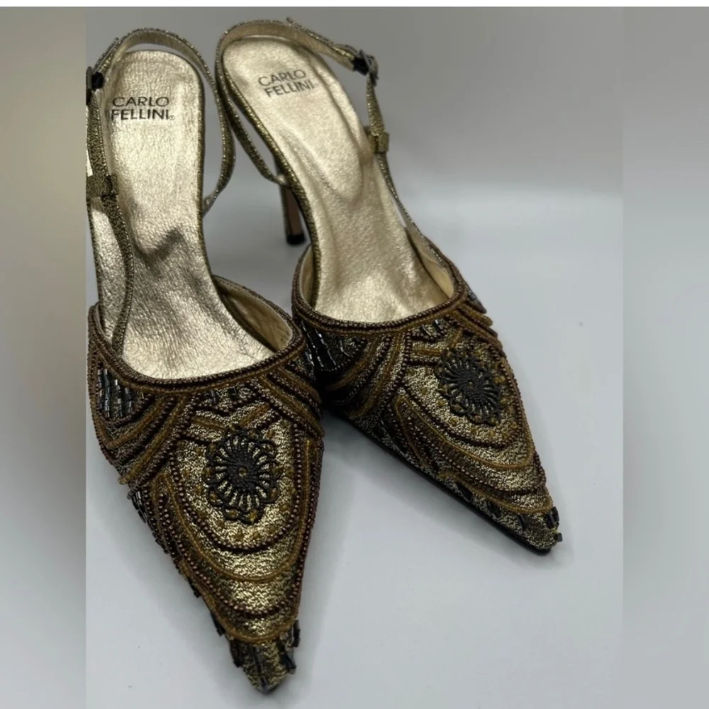 Carlo Fellini Women’s Lyli Nightlife Sequin Slingback Gold Shoes Size 8 - Picture 3 of 10